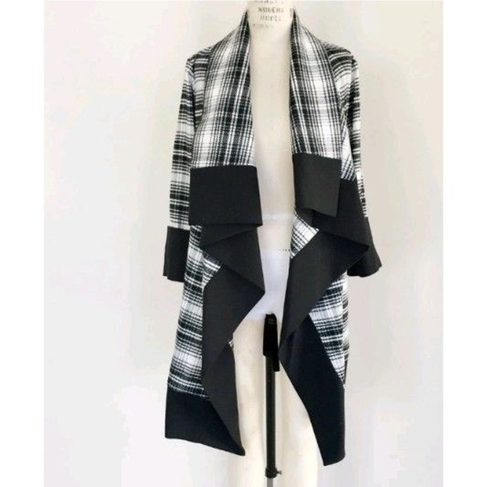 Michael Kors Jacket Black White Stripe Plaid Coat Jacket Chic Clasy Size XL $400